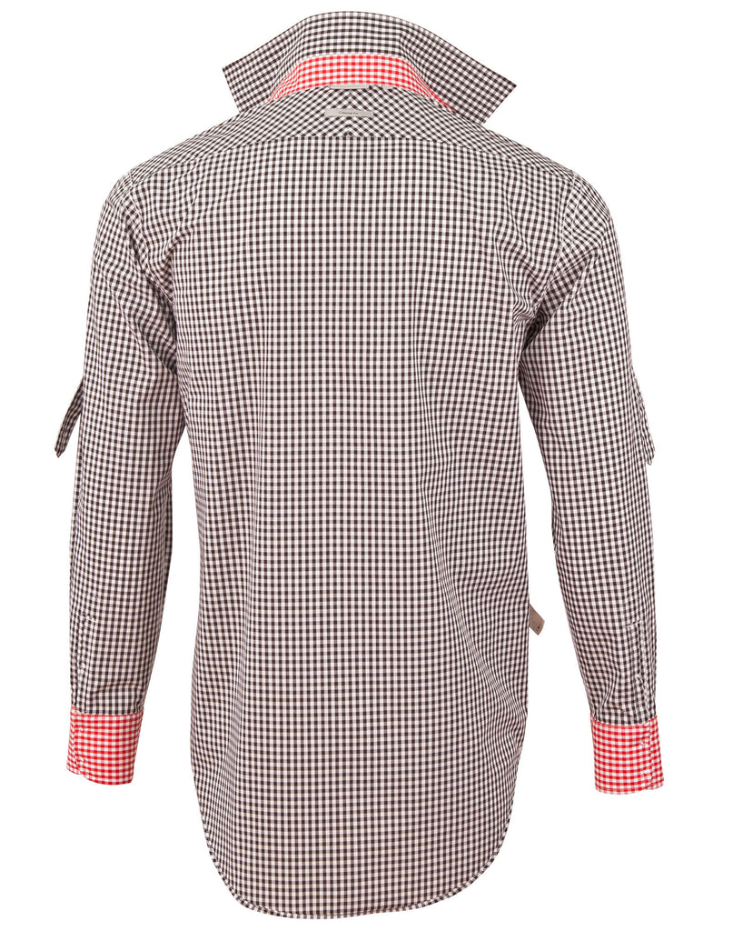 Winning Spirit Men’s Gingham Check Long Sleeve Shirt with Roll-up Tab Sleeve (M7330L)