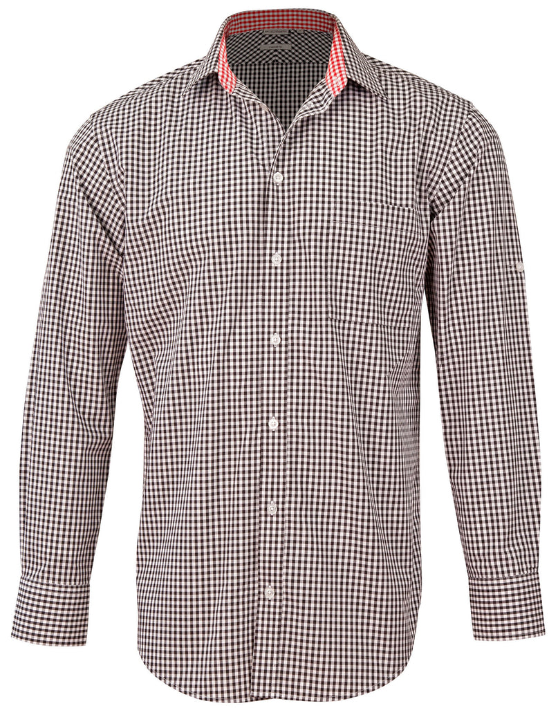 Winning Spirit Men’s Gingham Check Long Sleeve Shirt with Roll-up Tab Sleeve (M7330L)