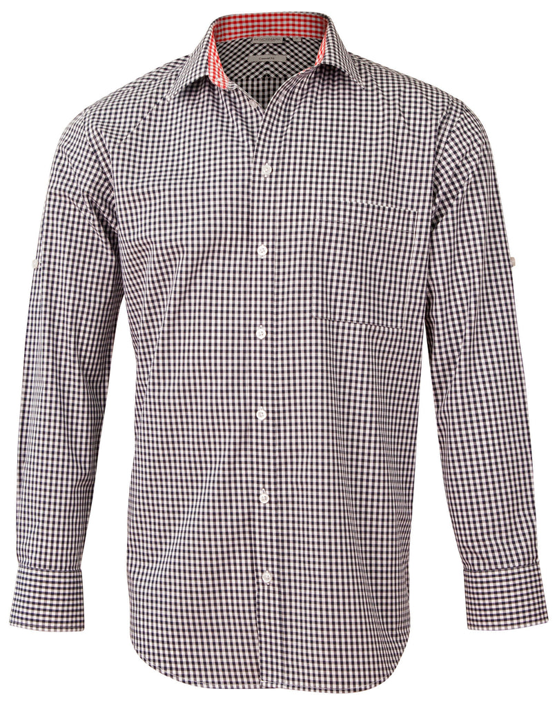 Winning Spirit Men’s Gingham Check Long Sleeve Shirt with Roll-up Tab Sleeve (M7330L)