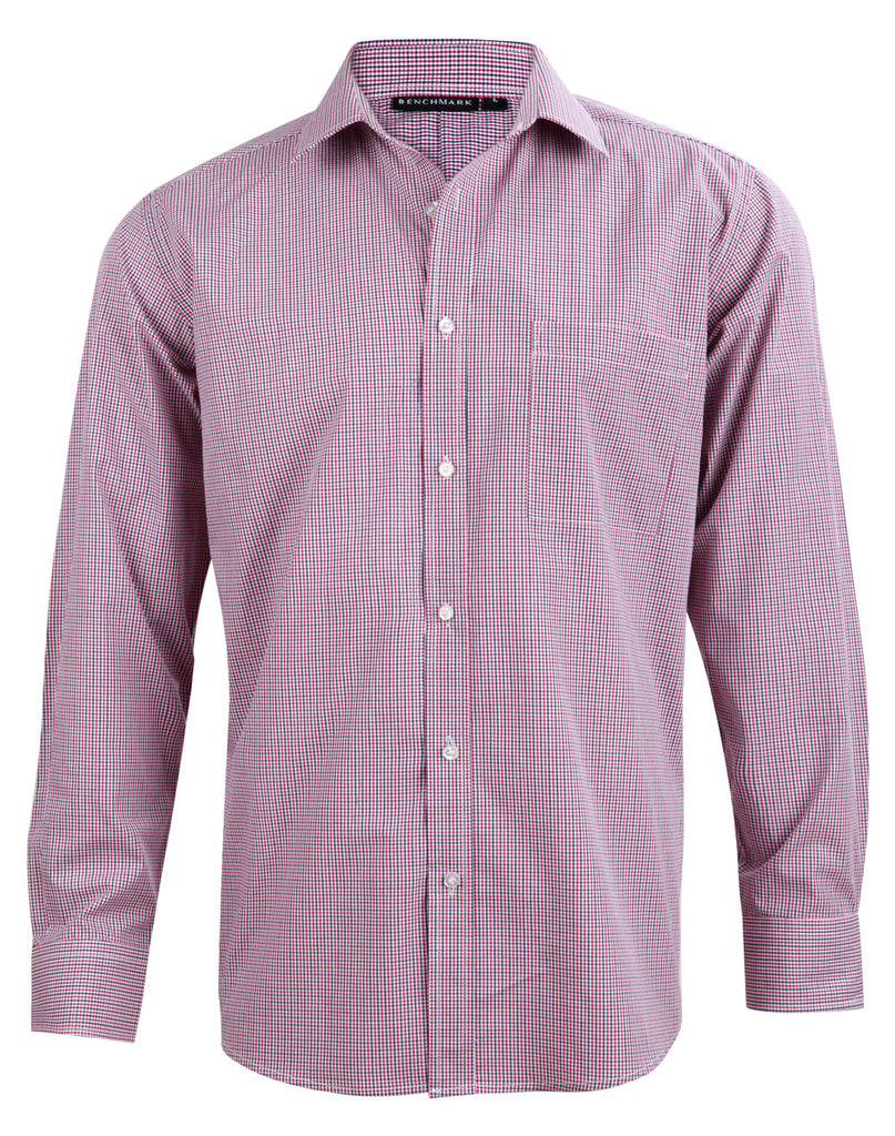 Winning spirit Men’s Two Tone Mini Gingham Long Sleeve Shirt(M7340L)