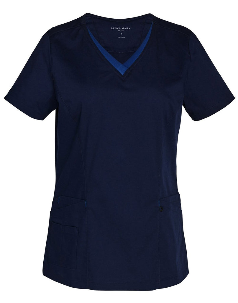 Wining Spirit Ladies V-neck Contrast Trim Scrub Top (M7660)