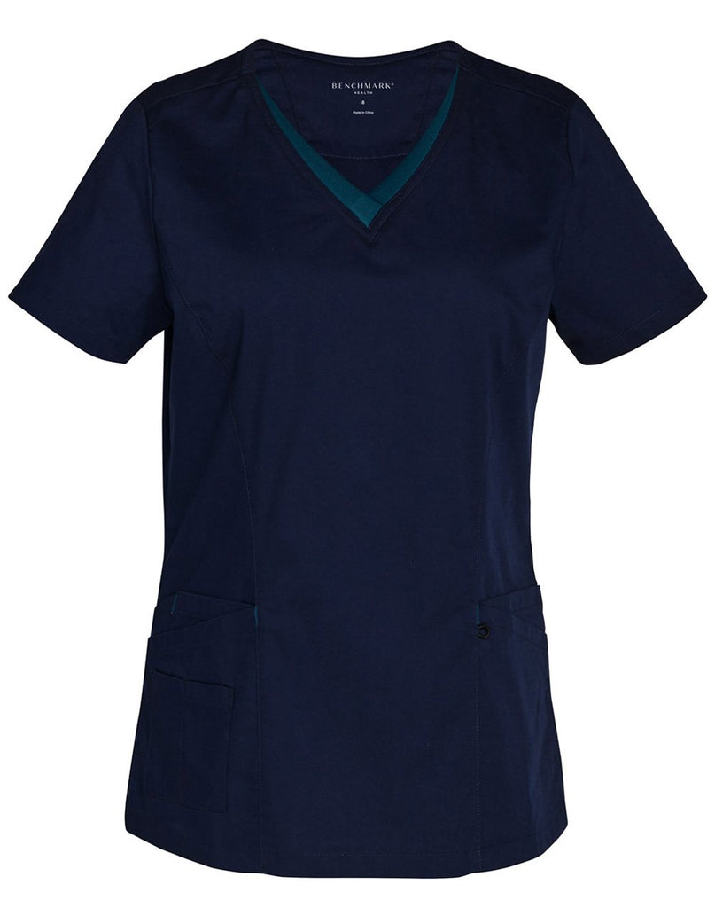 Wining Spirit Ladies V-neck Contrast Trim Scrub Top (M7660)