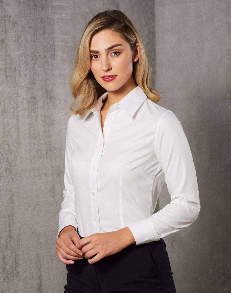 Winning Spirit Women's Self Stripe Long Sleeve Shirt (M8100L)