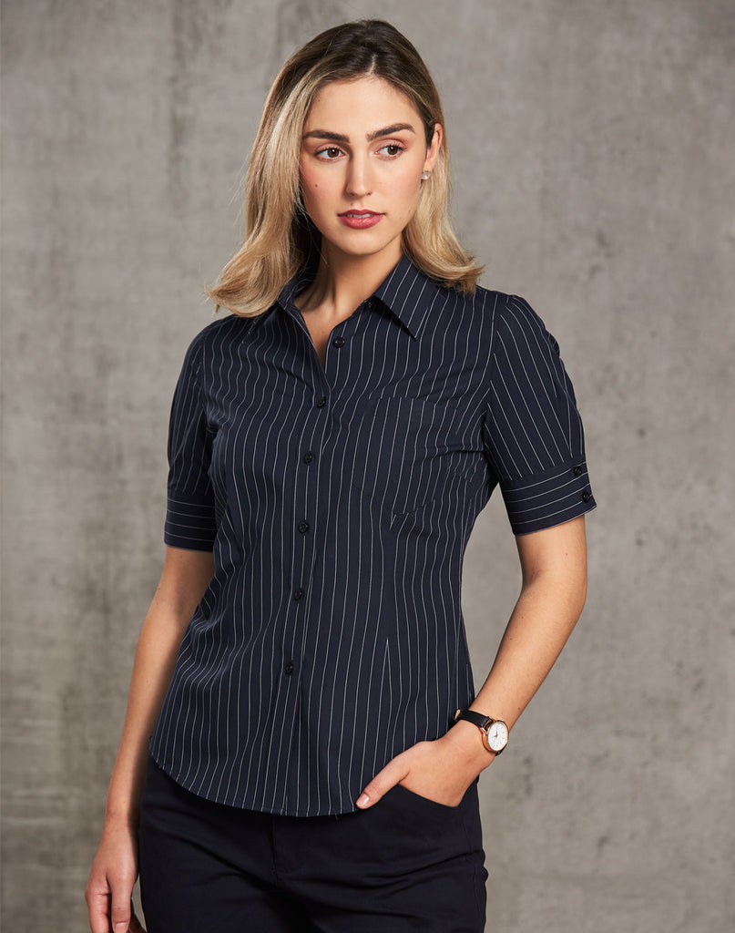 Winning Spirit Women's Pin Stripe Short Sleeve Shirt (M8224)