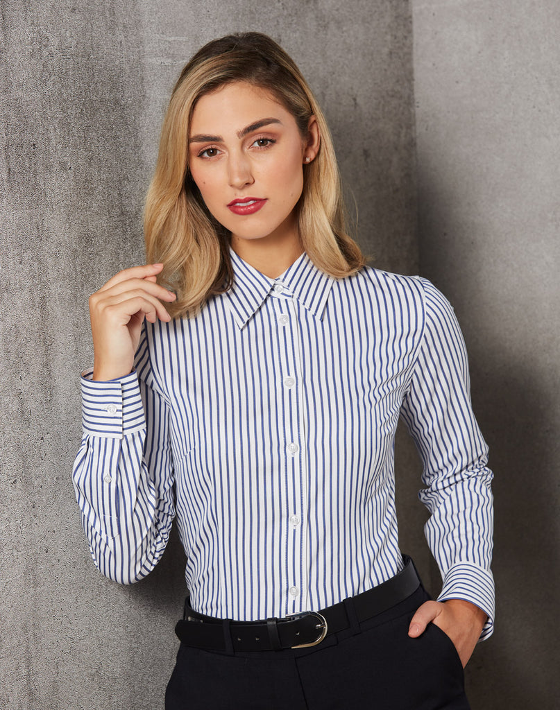 Winning Spirit Ladies' Sateen Stripe Long Sleeve Shirt (M8310L)