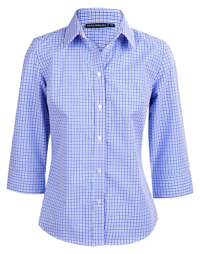 Winning Spirit Ladies’ Two Tone Gingham 3/4 Sleeve Shirt (M8320Q)