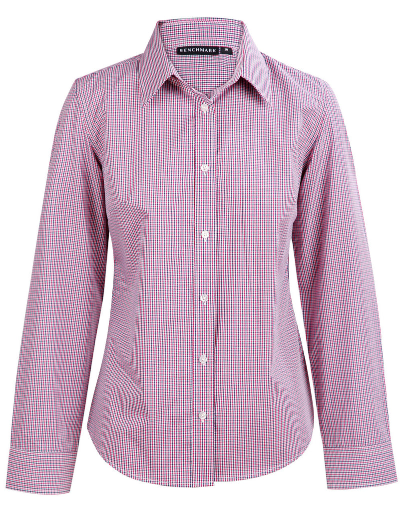 Winning Spirit Ladies Two Tone Mini Gingham Long Sleeve Shirt (M8340L)