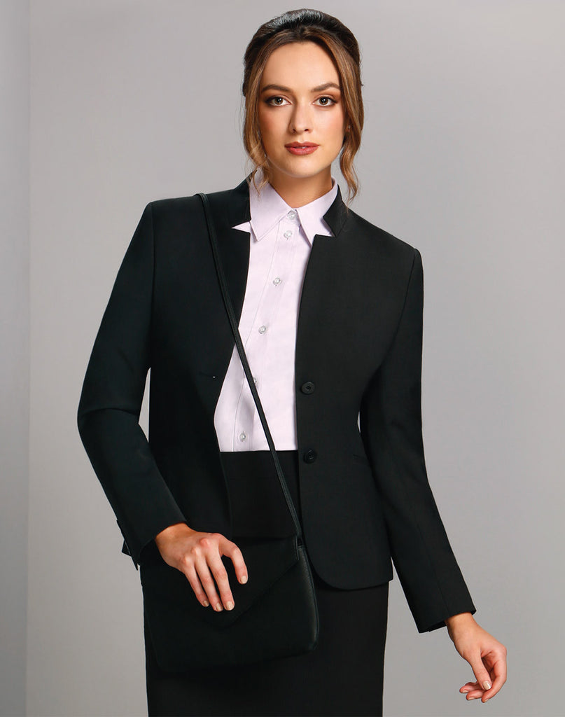 Winning Spirit Ladies’ Wool Blend Stretch Reverse Lapel Jacket (M9202)