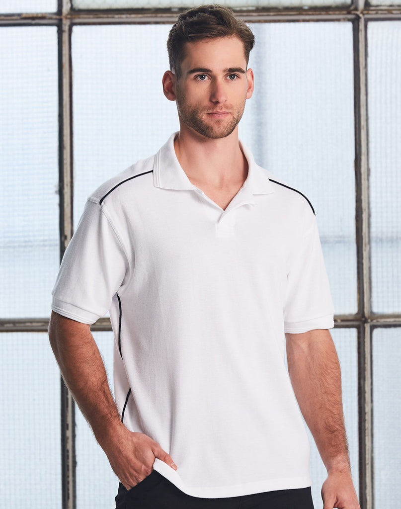 Winning Spirit Men's Pure Cotton Contrast Piping Short Sleeve Polo (PS25)