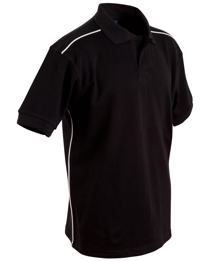 Winning Spirit Men's Pure Cotton Contrast Piping Short Sleeve Polo (PS25)