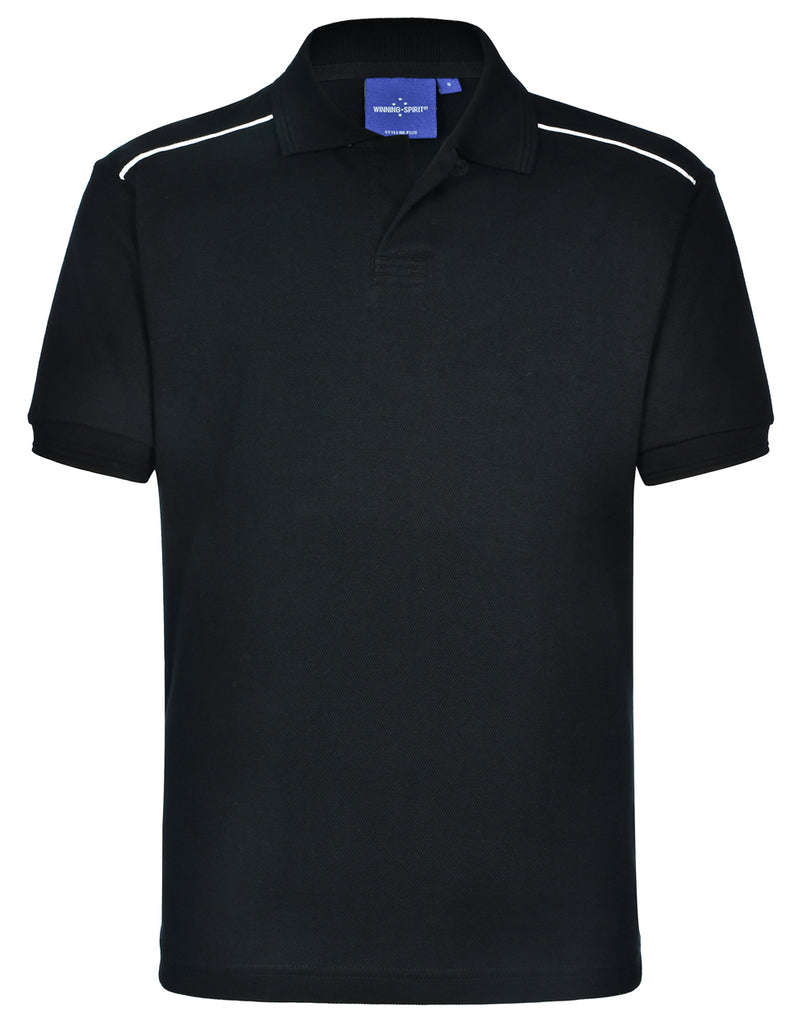 Winning Spirit Men's Pure Cotton Contrast Piping Short Sleeve Polo (PS25)