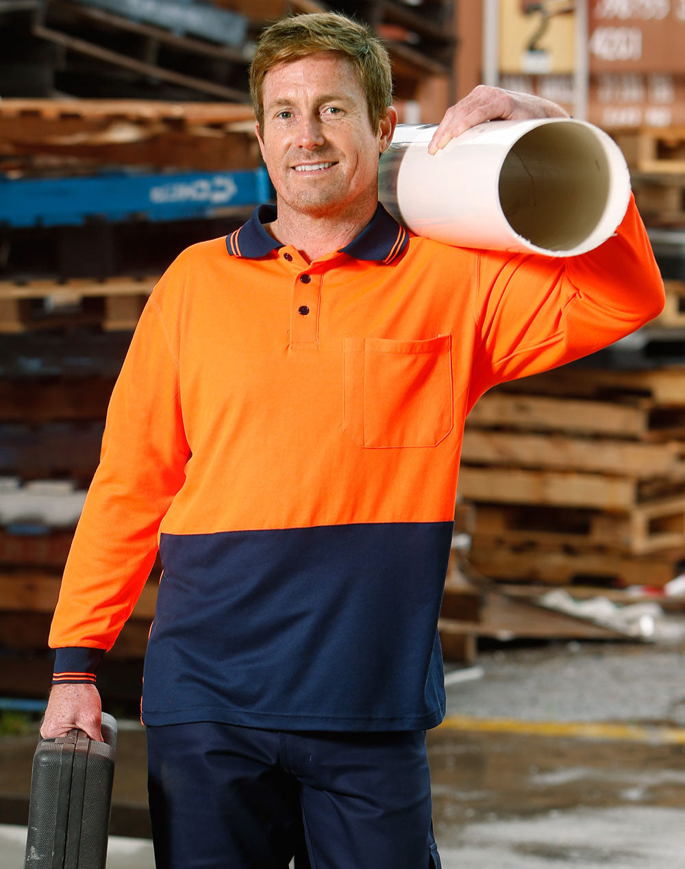 Long sleeve orange hi vis polo sale