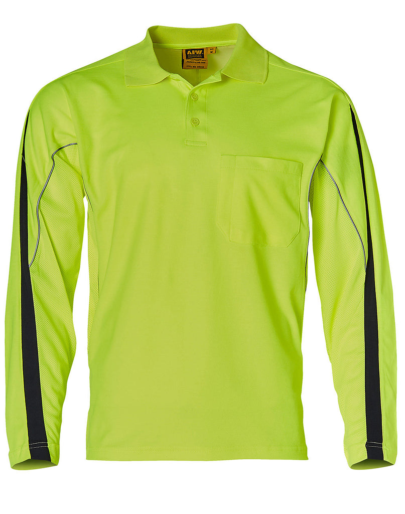 Winning Spirit Mens' Hi-Vis Legend Long Sleeve Polo With Reflective Piping (SW33A)