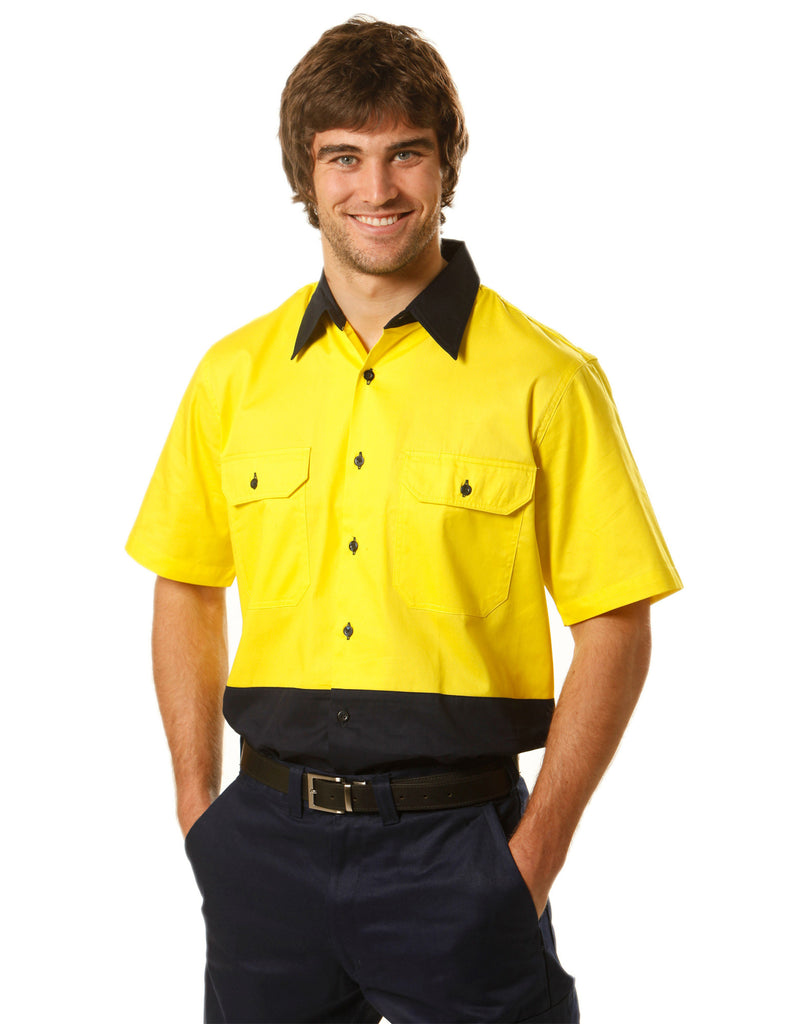 Winning Spirit Hi-Vis Two Tone Cool-Breeze Short Sleeve Cotton Work Shirt (SW57)