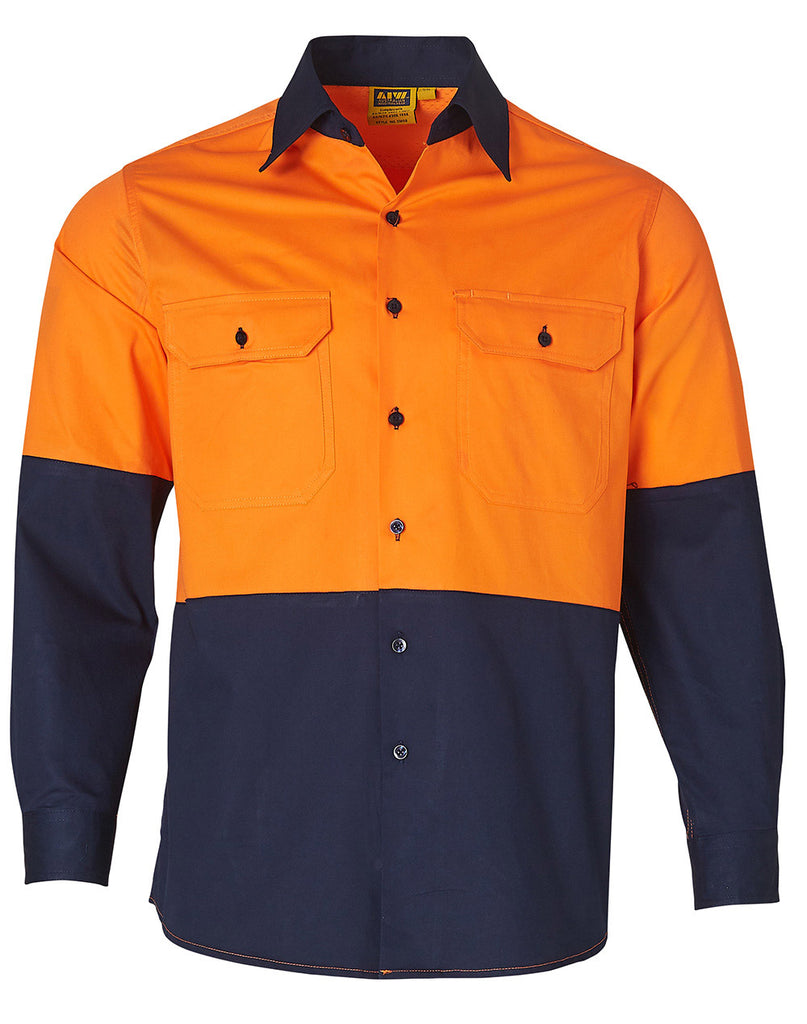 Winning Spirit Hi-Vis Two Tone Cool-Breeze Long Sleeve Cotton Work Shirt (SW58)