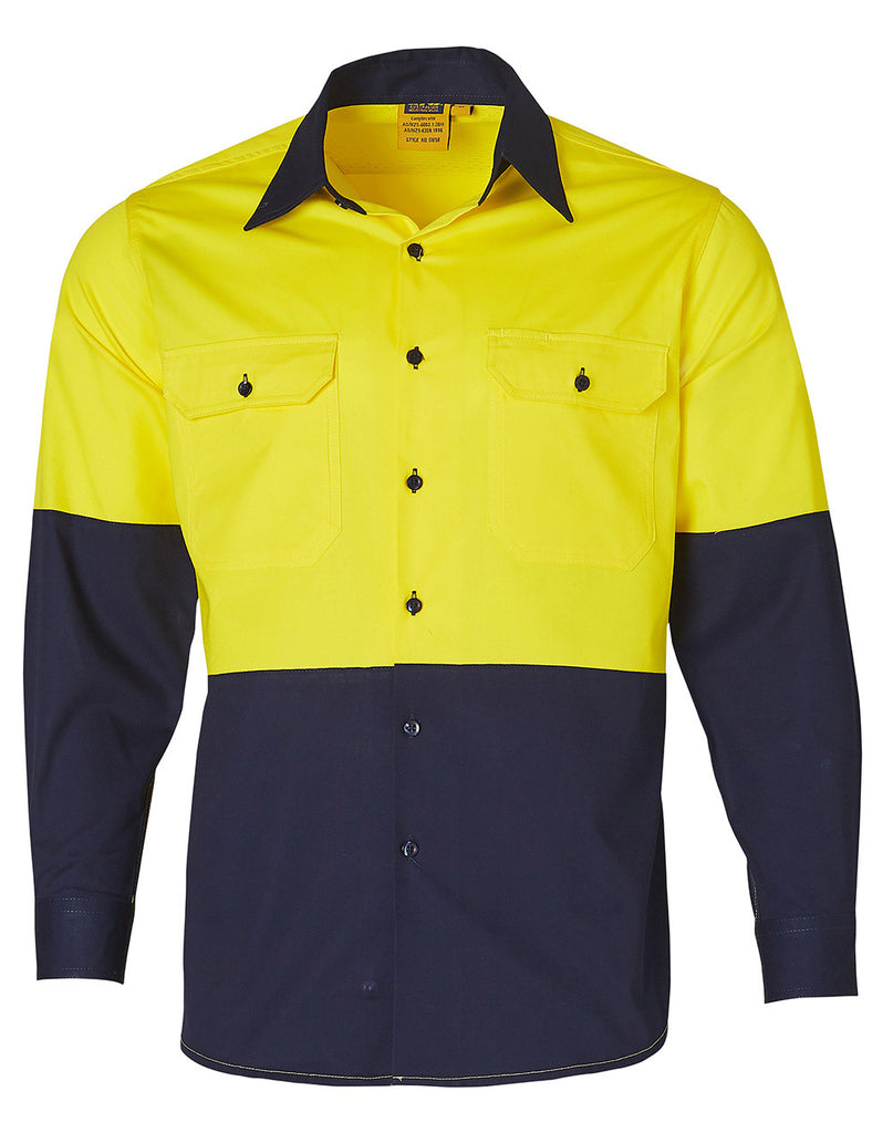 Winning Spirit Hi-Vis Two Tone Cool-Breeze Long Sleeve Cotton Work Shirt (SW58)