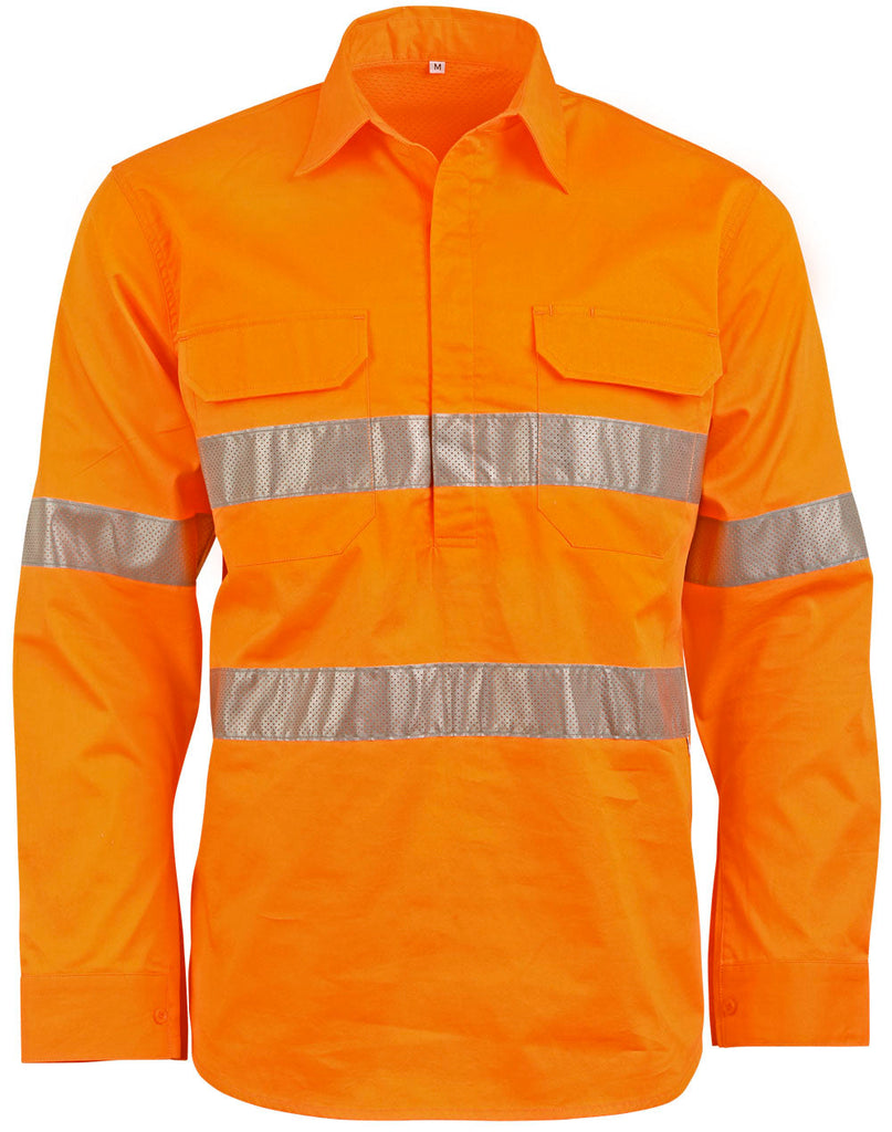 Winning Spirit Unisex HI VIS Cool-Breeze Closed Front LS Shirt With Perforated Tape (SW87)