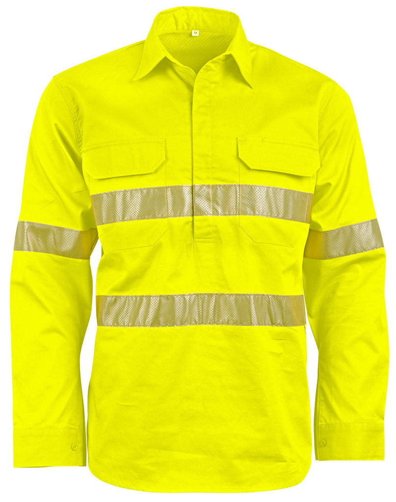 Winning Spirit Unisex HI VIS Cool-Breeze Closed Front LS Shirt With Perforated Tape (SW87)