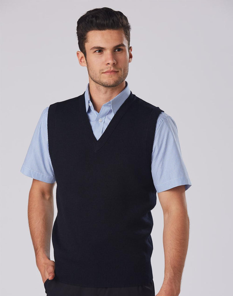 Winning Spirit Men's V-Neck Wool/Acrylic Knit Vest (WJ02)