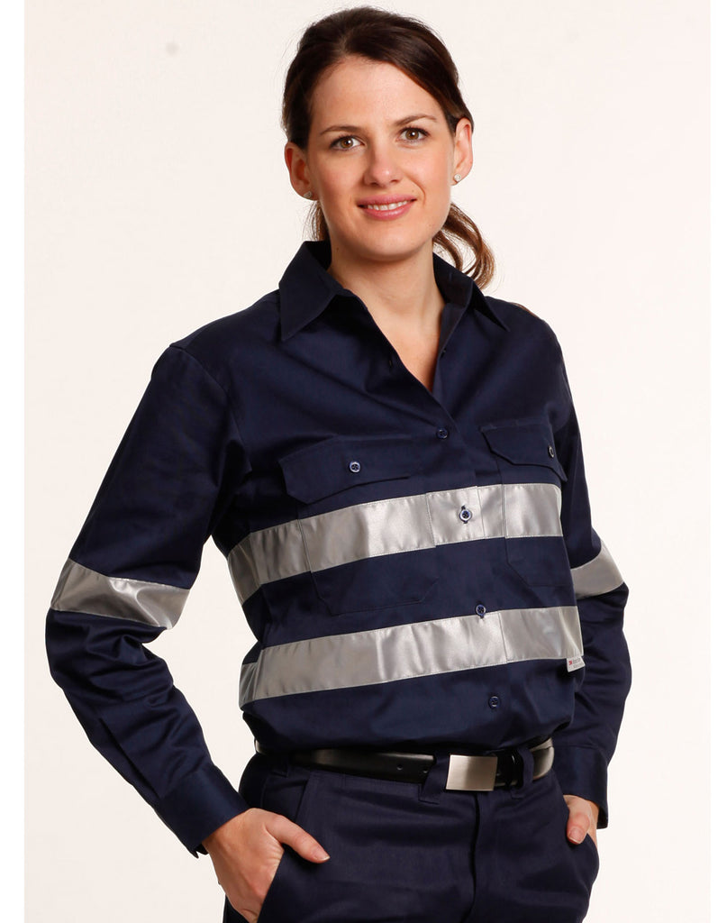 Winning Spirit Womens Cotton Drill Work Shirt With 3m Tapes (WT08HV)