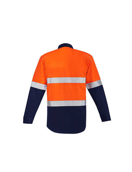 Syzmik Mens Orange Flame Hi Vis Open Front Spliced Shirt - Hoop Taped (ZW140)
