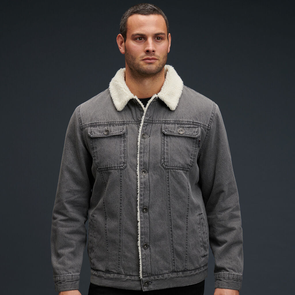 Grey jean sales jacket with fur