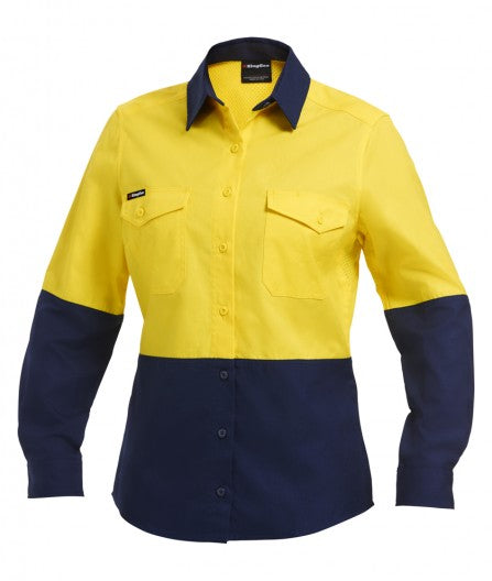 King Gee Workcool 2 Women s Hi Vis Spliced Shirt Long Sleeve