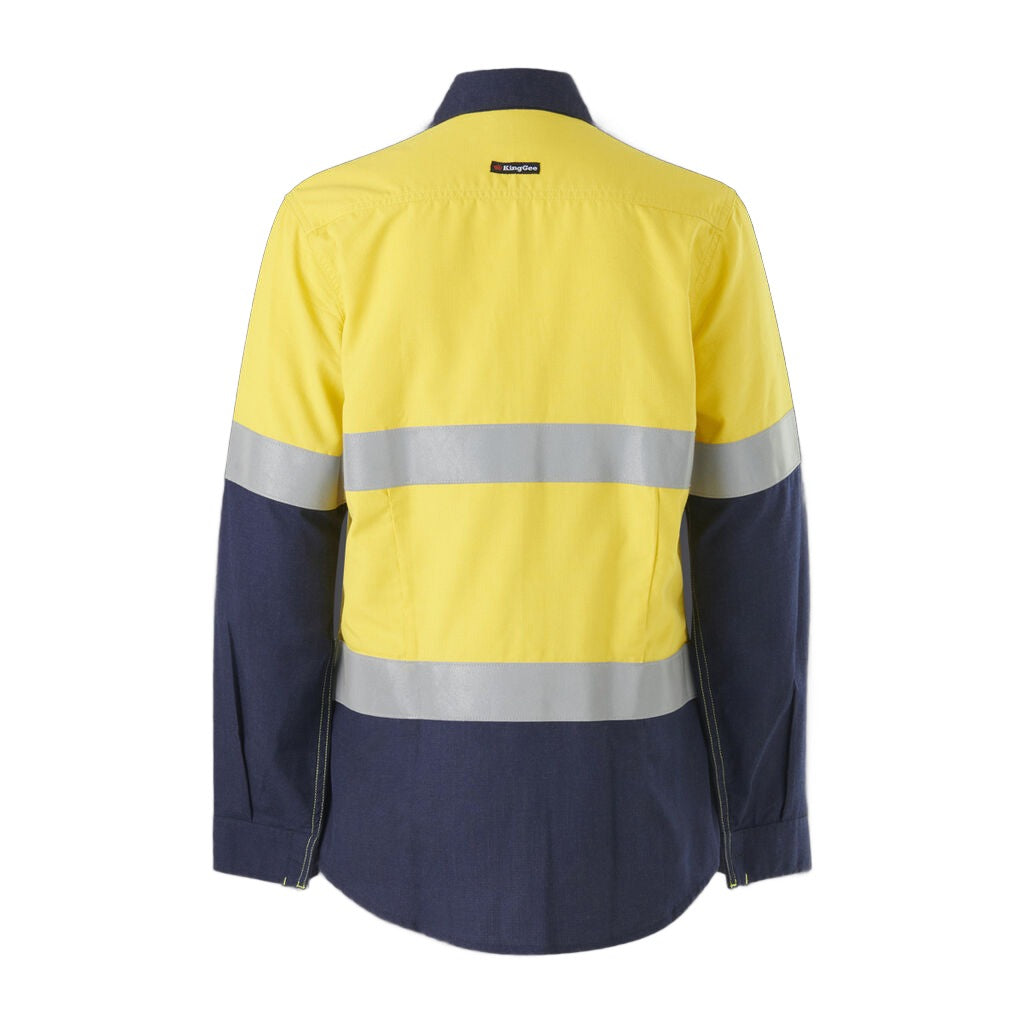 King Gee Women's Shieldtec Lenzing FR Hi-Vis Spliced Open Front Taped Shirt (K84002)