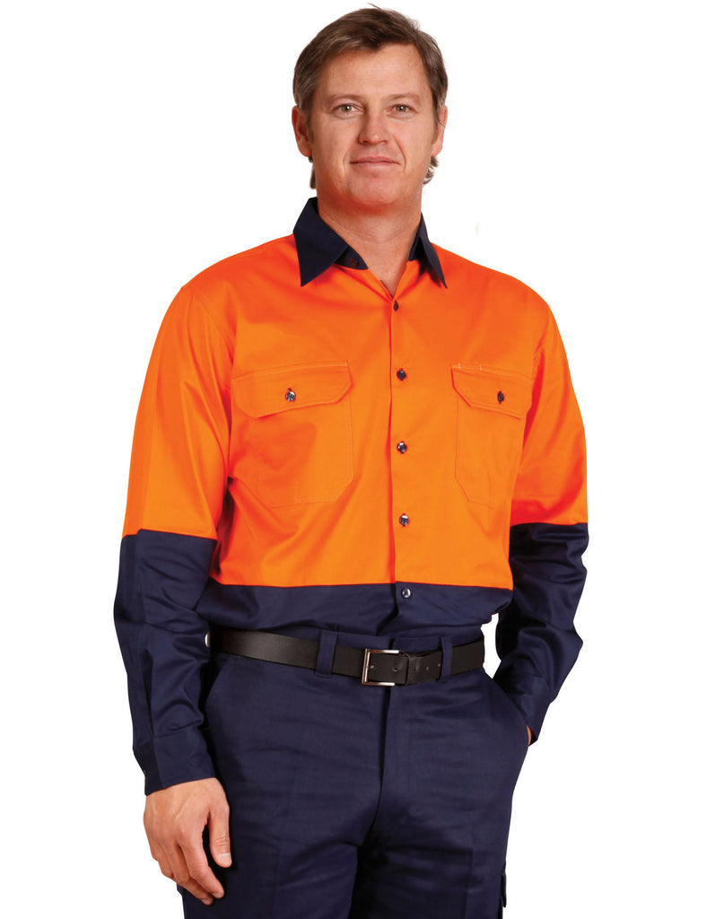 Winning Spirit Hi-Vis Two Tone Cool-Breeze Long Sleeve Cotton Work Shirt (SW58)