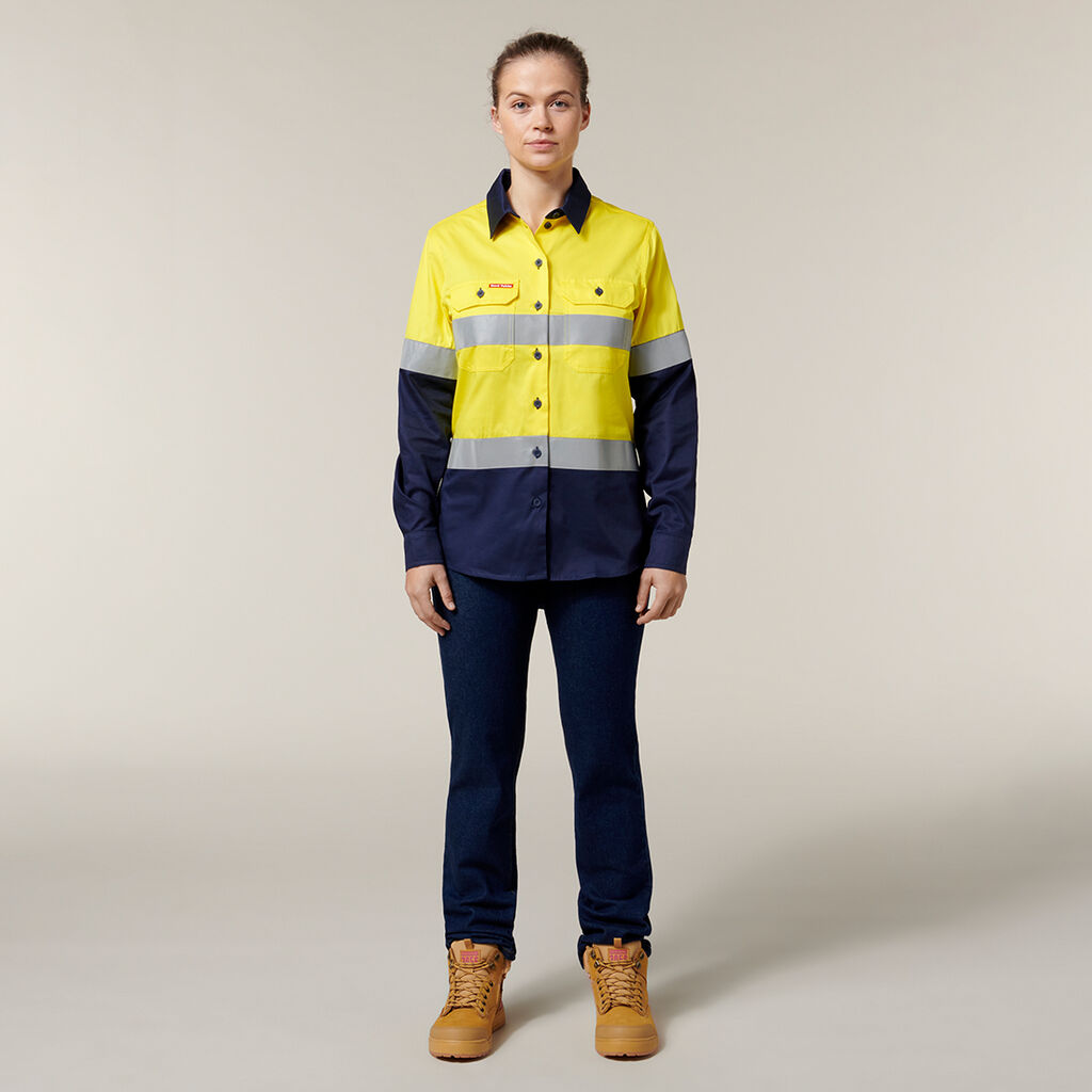 Hard Yakka Women's Hi-Vis Lightweight 2 Tone Taped Long Sleeve Shirt (Y08805)